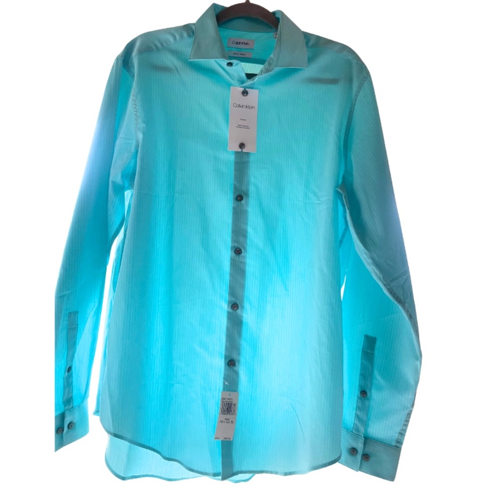Mens Blue Calvin Klein Button Up Dress Shirt NWT